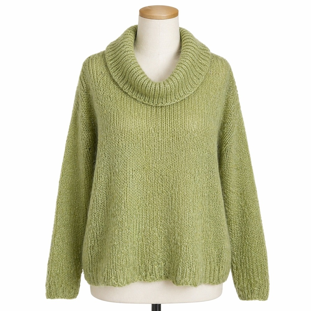 525 America Cowl Neck Sweater Women L Green Fairycore Mohair Blend Open Knit USA
